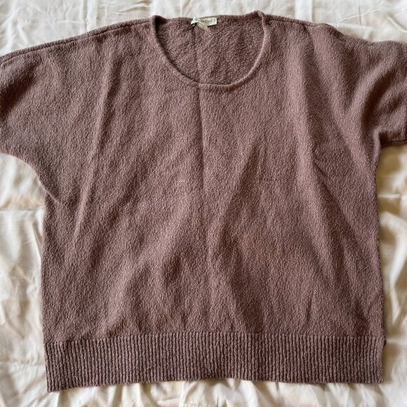 Coldwater Creek 100% Slub Cotton Mauve Short Sleeve Sweater, size XL - Picture 1 of 8